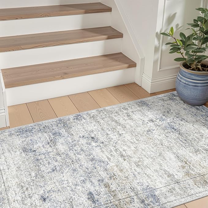3x4 Rugs for Entryway,Washable Area Rug,Blue | Small Rug for Kitchen,Hallway,Bedroom,Bathroom,Thin,Soft, Neutral Rug,Stain Resistant Indoor Carpet,Non Slip