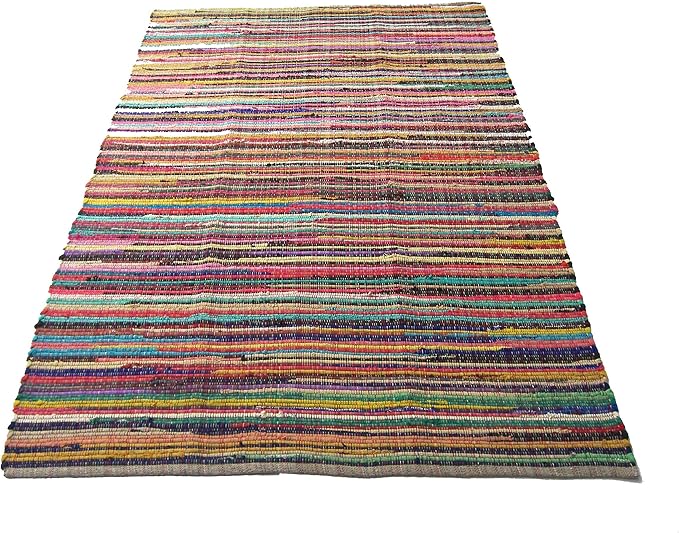 Chardin home - Eco Friendly 100% Recycled Cotton Colorful Chindi Area Rug – 5’x7’, Multi