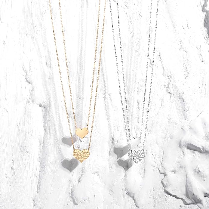 MEVECCO Layered Heart Necklace Pendant Handmade 18k Gold Plated Dainty Gold Choker Arrow Bar Layering Long Necklace for Women