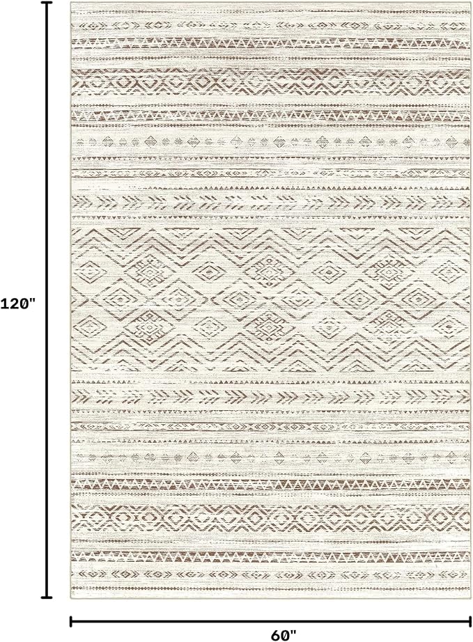Tortania Area Rug Living Room Rugs - 5x8 Washable Large Soft Neutral Boho Moroccan Bohemian Farmhouse Rug Indoor Floor Carpet for Bedroom Under Dining Table Home Office Decor - Beige Brown