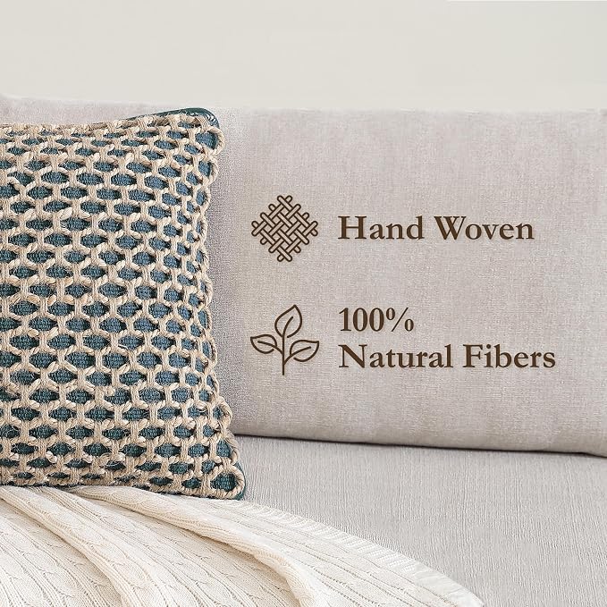 Boho Living Jada 2 Pc Decorative Throw Pillow Covers, Pillow Insert not Included, Premium Woven Design, Living Room Décor, (2) 20" x 20", Indigo