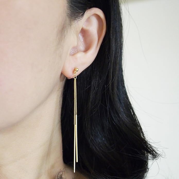 Comfortable Stick Invisible Clip On Earrings Gold Dangle Long Waved Threader Bar Clip-On Non Pierced Earrings Silver For Women,…