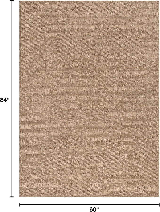 CAMILSON Easy Jute Rug 5x7, Indoor Outdoor Natural Color Fiber Area Rugs for Living Room Patio and Kitchen Rug, Solid Boho Woven Design, Easy-Cleaning, Washable Outside Carpet Alfombras (5 x 7)
