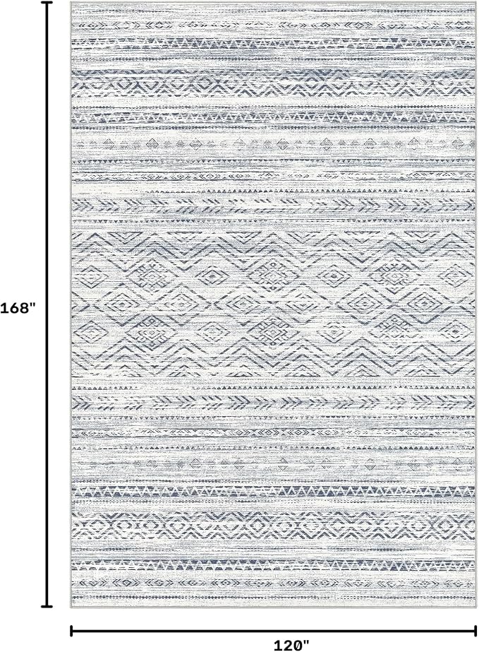 Tortania Area Rug Living Room Rugs- 10x14 Washable Large Soft Neutral Boho Moroccan Bohemian Farmhouse Rug Indoor Floor Carpet for Bedroom Under Dining Table Home Office Decor - Dark Blue