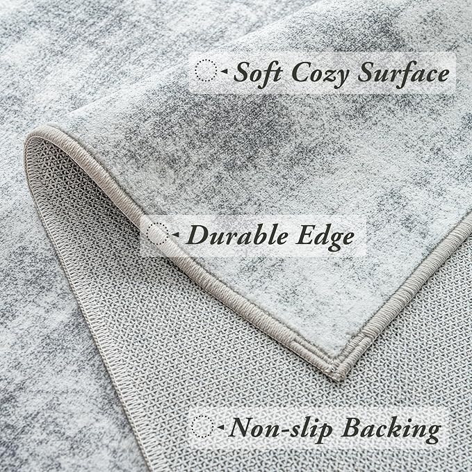 Gray Office Chair Mat for Low Pile Non Slip Neutral 4x6 Area Rug for Dorm | Light Grey Small Rugs Washable, Modern Abstract Floor Carpet 4 x 6, for Dorm Playroom Laundry Room, Rubber Backing Foldable