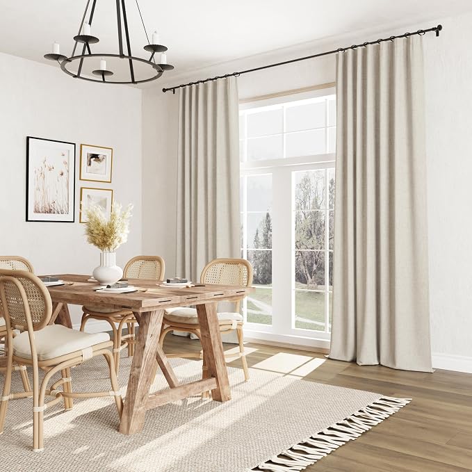 Guken 100% Blackout Linen Curtains for Bedroom 96 inches Long, Thermal Insulated Room Darkening Black Out Drapes for Living Room, Back Tab Rod Pocket 2 Panels Set,Grey Beige,52x96