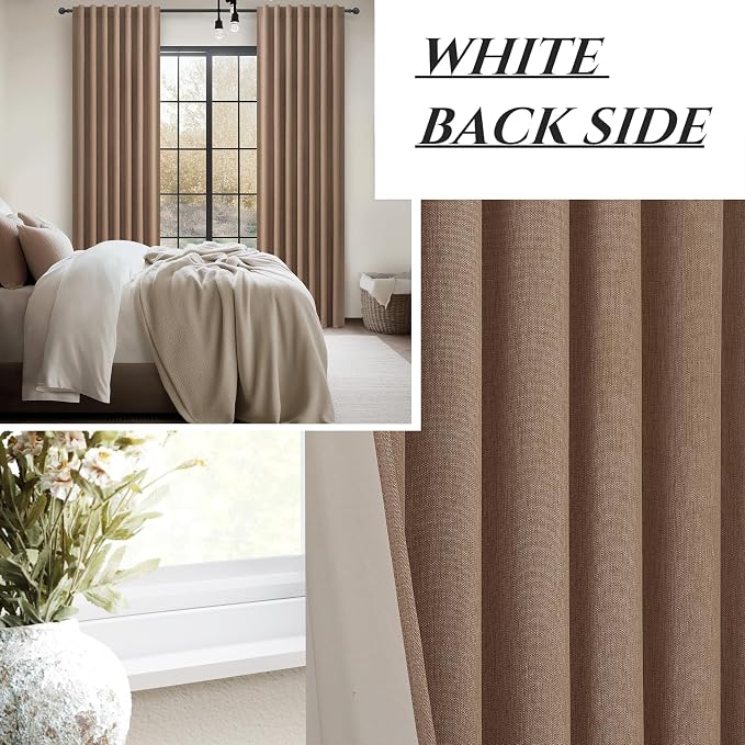 Rust Brown Short Small Window Room Darkening Curtains 54 Inches Long for Bedroom/Basement, Boho Linen Thermal&Soundproof Blackout Curtain Back Tab Pleated with Hooks Chocolate (50"Wx54L 2 Panels)