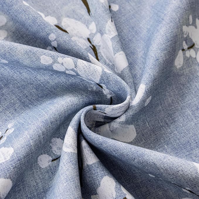 FMFUNCTEX 100% Blackout Blue Floral Curtains 54 Inch Long Grommet 2 Panels | Black Out Drapes, Thermal Insulated Cottage Farmhouse, Blossom Flower Patterned Curtain for Bedroom, Living Room Darkening