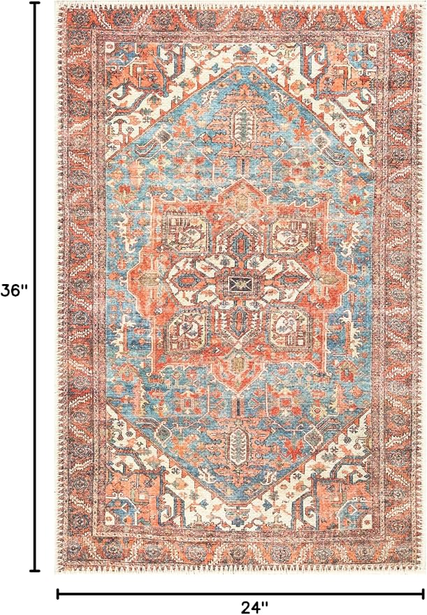 Keen Home Design 2x3 Rug - Machine Washable Entry Rug with Non-Slip Backing, Ideal for Enteryway, Kitchen, Bathroom, Laundry Room - Vintage, Easy Clean, Durable, Low Pile Rug - (2' x 3')