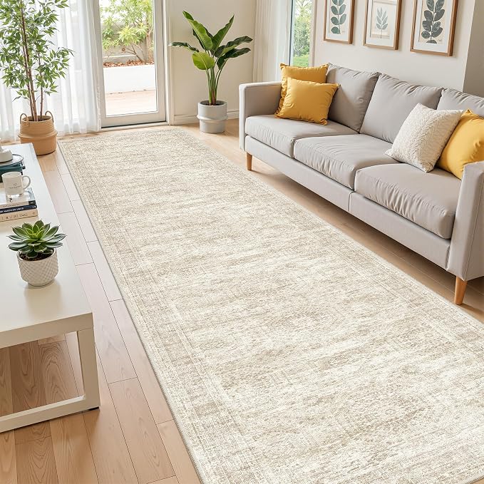 2'6 x 12' Runner Rug Non Slip,Washable Kitchen Rugs,Beige | Carpet Runners for Hallway 12ft,Entryway,Bedroom,Living Room,Thin,Soft, Long Rug,Stain Resistant Indoor Carpet