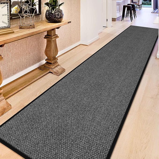 GOYLSER 16ft Extra Long Jute Runner Rugs for Hallways, Rubber Backed Hall Floor Mat Non Slip, Absorbent Entry Way Runner Rugs Indoor, Black
