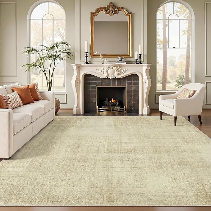Joydeco 8x10 Area Rugs Classic for Living Room, Beige | Non Slip Machine Washable Low Pile for Bedroom Dining Room Home Office Pet & Child Friendly