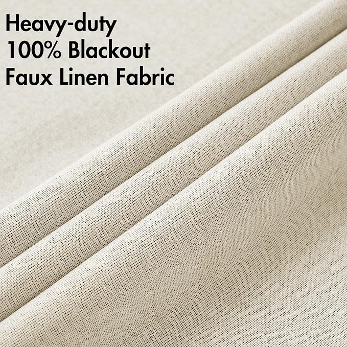 MIULEE 100% Blackout Linen Textured Curtains for Bedroom Solid Thermal Insulated Light Ivory Grommet Room Darkening Curtains & Drapes Luxury Decor for Living Room 52 x 84 Inch (2 Panels)