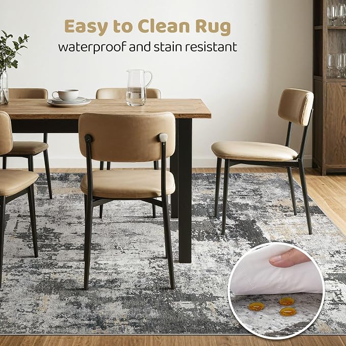 10x14 Area Rugs Living Room: Washable Large Abstract Modern Soft Rug Stain Resistant Indoor Floor Non Slip Accent Carpet for Bedroom Nursery Playroom Office Dining Room Dorm Home House- Black Gold