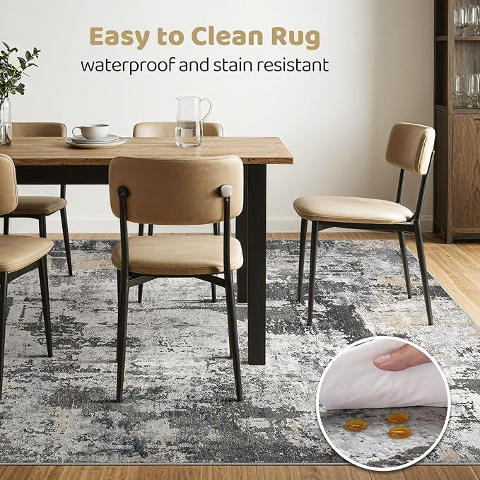 7x10 Area Rug Living Room: Washable Large Abstract Modern Soft Rug Stain Resistant Indoor Floor Non Slip Accent Carpet for Bedroom Nursery Playroom Dining Room Office Dorm Home House- Black Gold