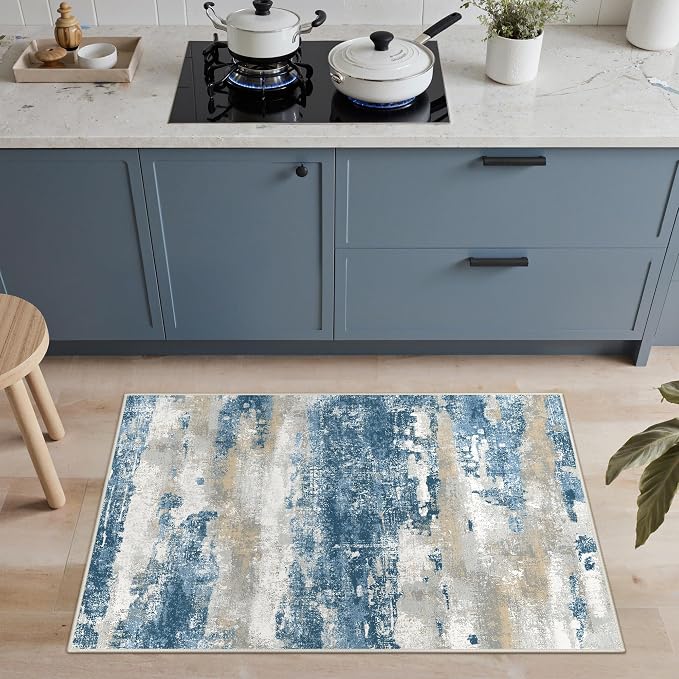 GENIMO 2x3 Rugs for Entryway, Washable Bathroom Kitchen Rugs Non Slip, Modern Abstract Soft Small Area Rug Indoor, Low Pile Throw Carpet, Sky Blue