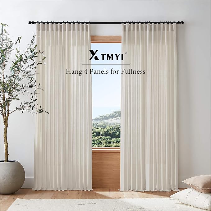 XTMYI Oatmeal Beige Curtains 84 Inches Long for Living Room 2 Panels Sets Stone Washed Linen Earth Tone Decor Back Tab Rod Pocket Boho Neutral Greige Earthy Sheer Curtain for Bedroom