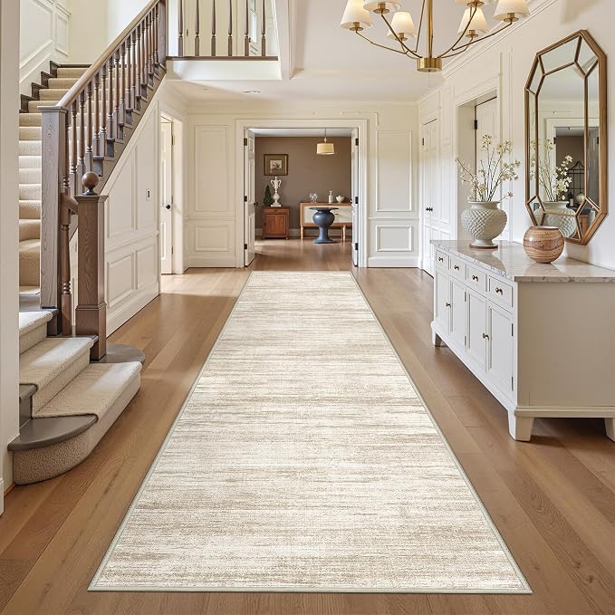 3x10 Runner Rug Non Slip,Washable Hallway Runner Rug,Brown | Long Neutral Rugs for Kitchen,Entryway,Bedroom,Bathroom,Laundry Room,Thin,Soft Runner Rug,Stain Resistant Indoor Carpet