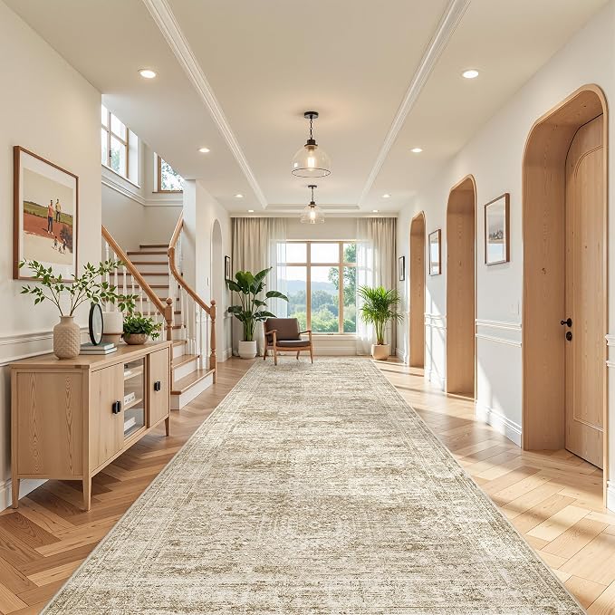 4x12 Runner Rug Non Slip,Washable Hallway Runner Rug,Brown | Area Rugs for Kitchen,Entryway,Bedroom,Bathroom,Nursery Room,Thin,Soft Runner Rug,Stain Resistant Indoor Carpet