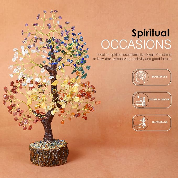 Crocon® Crystal Tree of Life 7 Chakra Healing Crystal Trees, Birthday Gifts Women, Sister & Mom | Home Decor, Gemstone Trees for Positive Energy, Good Luck Office Desk Decor, Housewarming Gift Home
