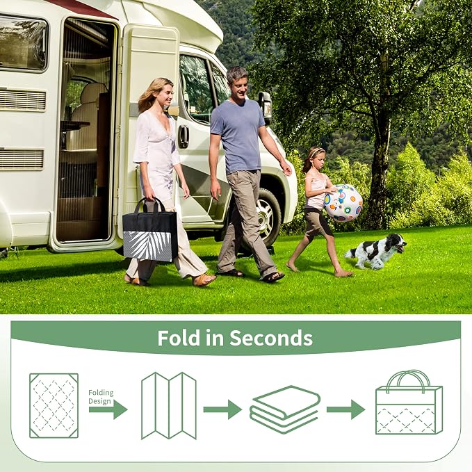GENIMO Outdoor Rug, Waterproof Plastic Rugs 8'x16' for Camping Grey White | Outside Larger Leaf Carpet Mat for Patio Decor, RV, Porch, Camper, Deck, Picnic, Beach, Backyard, Reversible, Foldable