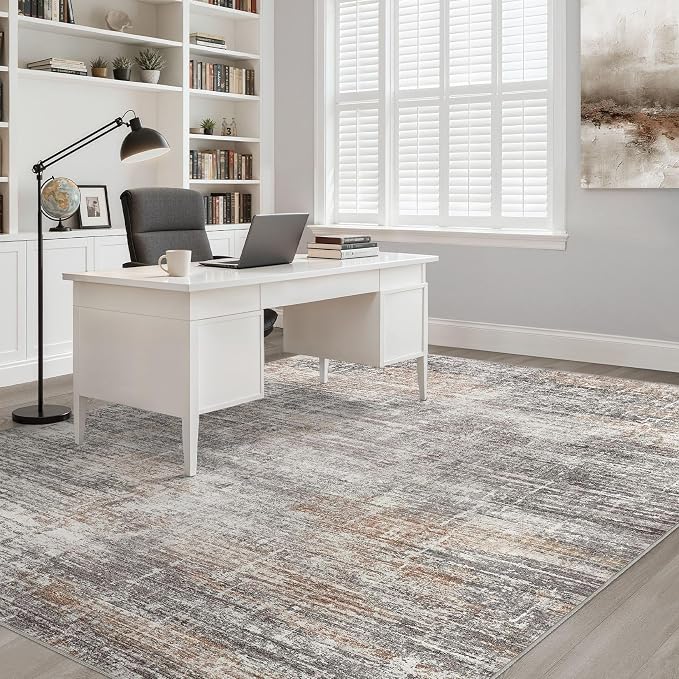 6x8 Area Rugs Living Room: Washable Large Neutral Rug Abstract Soft Modern Stain Resistant Indoor Floor Non-Slip Carpet for Bedroom Nursery Kids Office Playroom Dining Room Under Table- Gray Rust