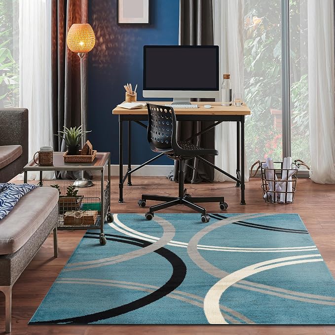Rugshop Wavy Circles Modern Non-Shedding Square Rug Blue 6'6" x 6'6"