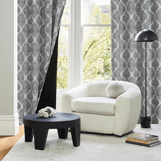 Beauoop Moroccan 100% Blackout Curtains Bedroom Grey 50x90 2 Panels | Geometric Room Darkening Drapes for Living Room 90 Inch Long Thermal Insulated Soundproof Lattice Window Treatment Grommet