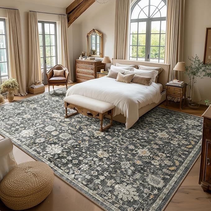 Washable Rugs for Living Room: 10x14 Area Rugs for Bedroom Ultra Soft Non-Slip Stain Resistant Vintage Boho Large Carpet for High-Traffic Dining Room - Farmhouse Decor