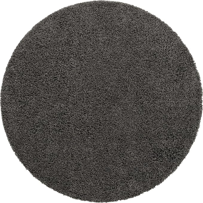 Unique Loom Solid Shag Collection Area Rug (7' 1" Round, Graphite Gray)