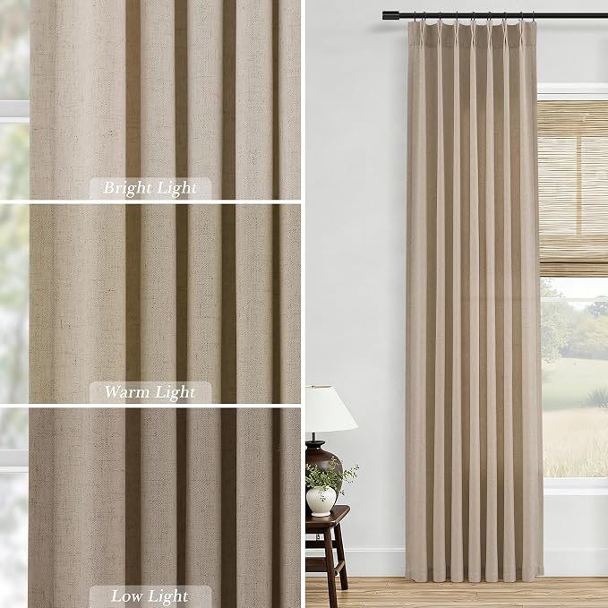 Aersas Eggshell Beige Linen Pleated Curtains 102 Inches Long for Living Room Pinch Pleat Drape Hooks Rings Back Tab Semi Sheer Light Filtering Curtain for Bedroom Sliding Patio Door 2 Panels 40x102
