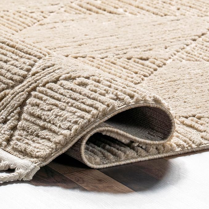 Nuloom Kerry Beige, 6' Round, Geometric, Soft and Cozy, High Traffic, Stain Resistant, Easy Clean, Durable Area Rug for Bedroom, Living Room, Dining Space, Den, Foyer, Entryway
