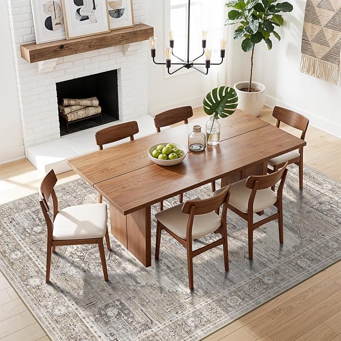 RUUGME Washable Area Rugs 5x6 - Vintage Distressed Rugs for Small Living Room Stain Resistant Non Slip Carpets for Bedroom/Dining Room/Laundry Room/Kitchen 5x6 Beige