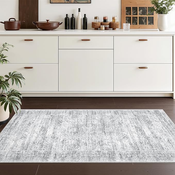 2x4 Rug Runners for Hallways Non Slip,Grey | Washable Rugs for Kitchen,Entryway,Bedroom,Bathroom,Nursery Room,Thin,Soft Runner Rug,Stain Resistant Indoor Carpet