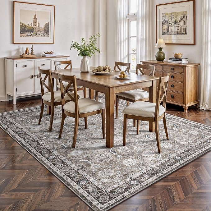 5x7 Area Rugs, Soft Non Slip Low Pile Washable Rug, Boho Modern Rug for Living Room, Bedroom, Dining Room, Brown