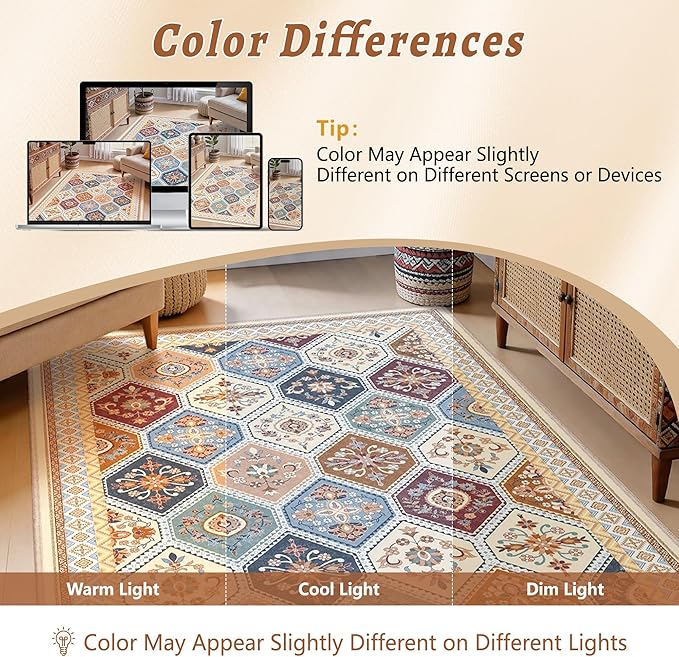 2x6 Runner Rug, Soft Non-Slip Boho Moroccan Rug, Low-Pile Printed Indoor Runners for Entryway, Hallways, Kitchen, Laundry Room, Bedside- Multi | Low-Pile Printed Indoor Runners for Entryway, Hallways, Kitchen, Laundry Room, Bedside