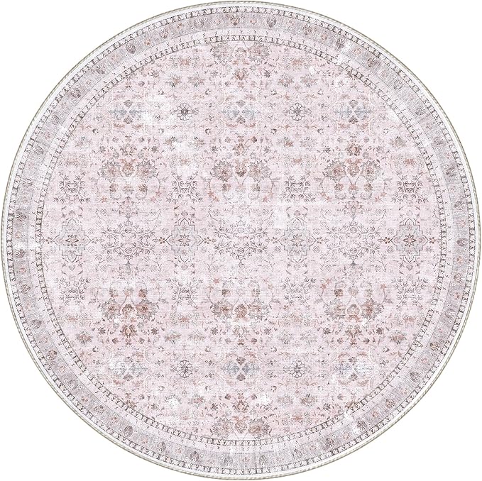 Sasttie Round Rug 4ft, Ultra-Soft Washable Circle Rug, Low Pile Foldable Thin Carpets with Non-Slip Backing, Skin-Friendly Stain Resistant Carpet for Living Room, Bedroom, Kitchen, Dorm, 4ft, Pink