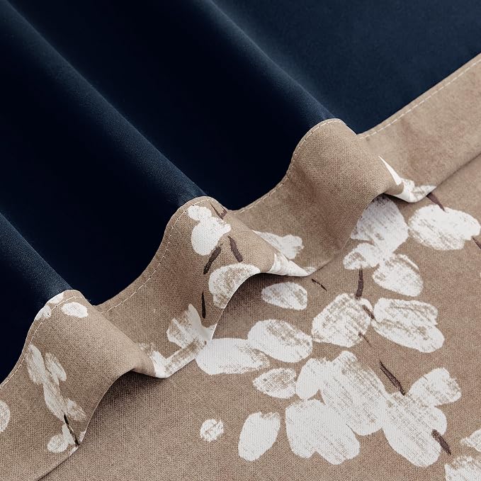 FMFUNCTEX 100% Blackout Brown Floral Curtains 84 Inch Grommet 2 Panels | Black Out Drapes, Thermal Insulated Cottage Farmhouse, Blossom Flower Patterned Curtain for Bedroom, Living Room Darkening