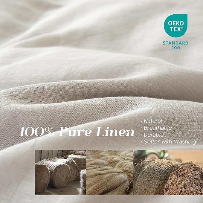 Simple&Opulence 100% Linen Duvet Cover Set, 3 PCS Natural French Flax Light Grey Duvet Cover Queen Size, Breathable Soft Comfy Linen Bedding Comforter Cover with 2 Pillowcases(Light Grey, 88" x 92")