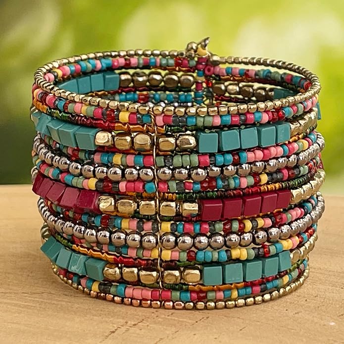 SPUNKYsoul Cuff Bracelets for Women Collection - Adjustable, Stylish Boho Inspired Beaded Bracelets, Trendy Stackable Beads, Ideal for Everyday Wear & Special Occasions