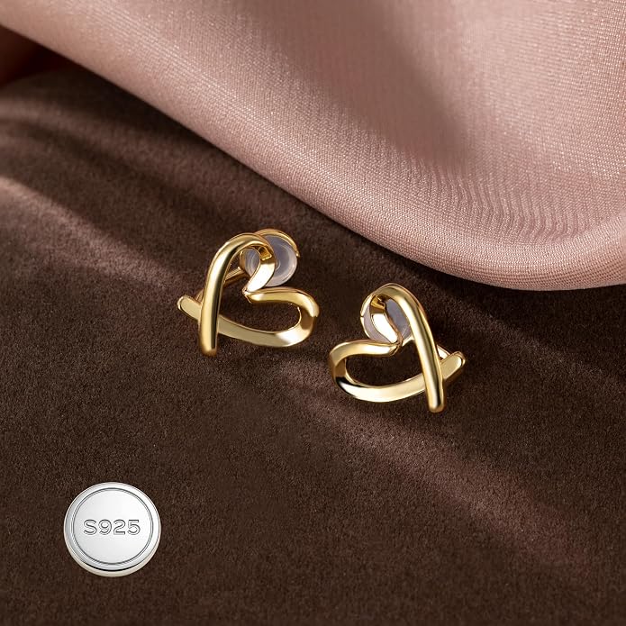 Reffeer Solid 925 Sterling Silver Love Heart Clip On Earrings Ear Cuffs for Women Teens Heart Wrap Earrings No Piercing