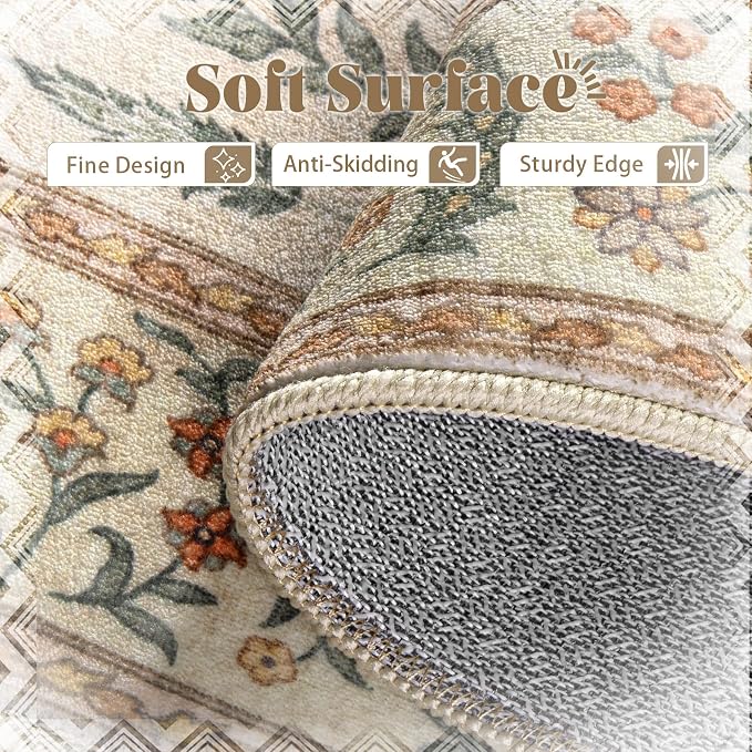 Living Room Rugs 9x12: Washable Boho Rug Farmhouse Non Slip Stain Resistant Large Rug Low Pile Soft Carpet for Bedroom Dining Room Children Room (Cream Animal,9'x12')