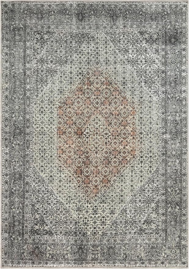 Keen Home Design 9x12 Rug - Machine Washable Area Rug with Non-Slip Backing, Ideal for Living Room, Dining Room, Bedroom - Vintage, Easy Clean, Durable, Low Pile - (9' x 12')