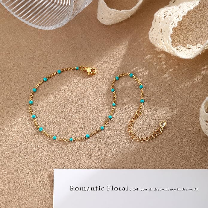 Ankle Bracelets for Women 14K Gold/Silver Plated Cross Heart Bead Anklet Waterproof Adjustable Chain Non Tarnish Cute Boho Trendy Dainty Summer Beach Foot Jewelry Gift for Her