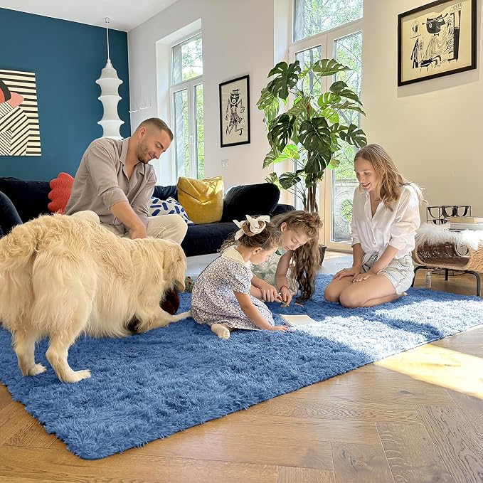 OLANLY 5x8 Machine Washable Large Area Rugs for Living Room, Bedroom, Soft Fluffy Shaggy Bedside Rug, Indoor Floor Carpet for Kids Girls and Boys, Dorms, Nursery, Home Decor Aesthetic, Blue