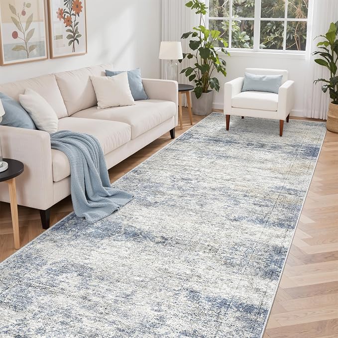 4x12 Runner Rug Non Slip,Washable Hallway Runner Rug,Blue | Area Rugs for Kitchen,Entryway,Bedroom,Bathroom,Nursery Room,Thin,Soft Runner Rug,Stain Resistant Indoor Carpet