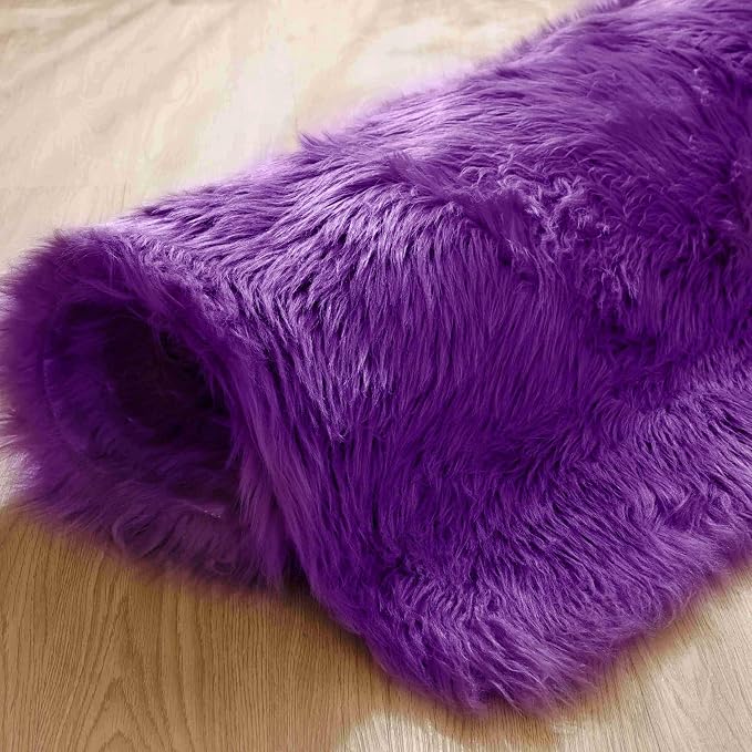 Goolela Purple Fluffy Sheepskin Rug 4x6 for Bedroom Bedside Fuzzy Furry Purple Faux Fur Shag Carpet Plush Sheepksin
