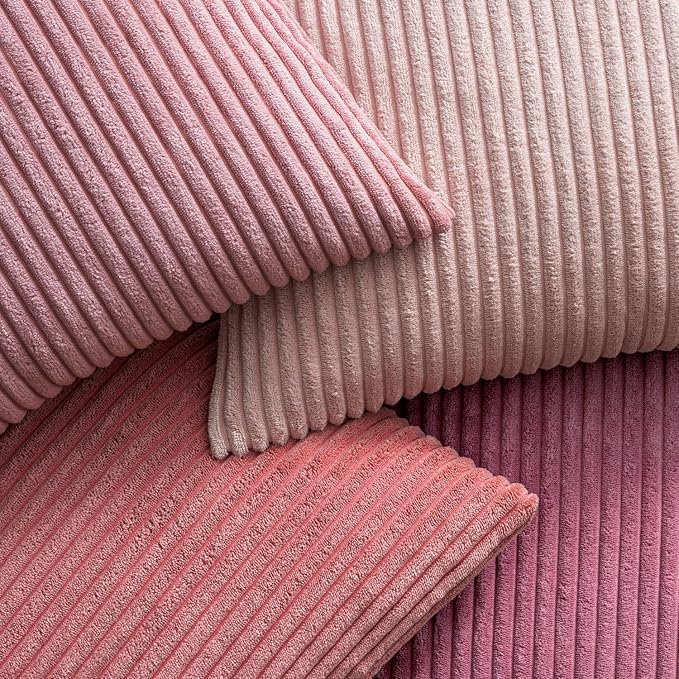 EMEMA Aesthetic Pink Decorative Throw Pillow Covers for Couch Bed Livingroom 18x18 Inch Set of 4 Cute Coquette Corduroy Boho Square Pillow Case,Western Modern Cushion Covers Home Spring Decor