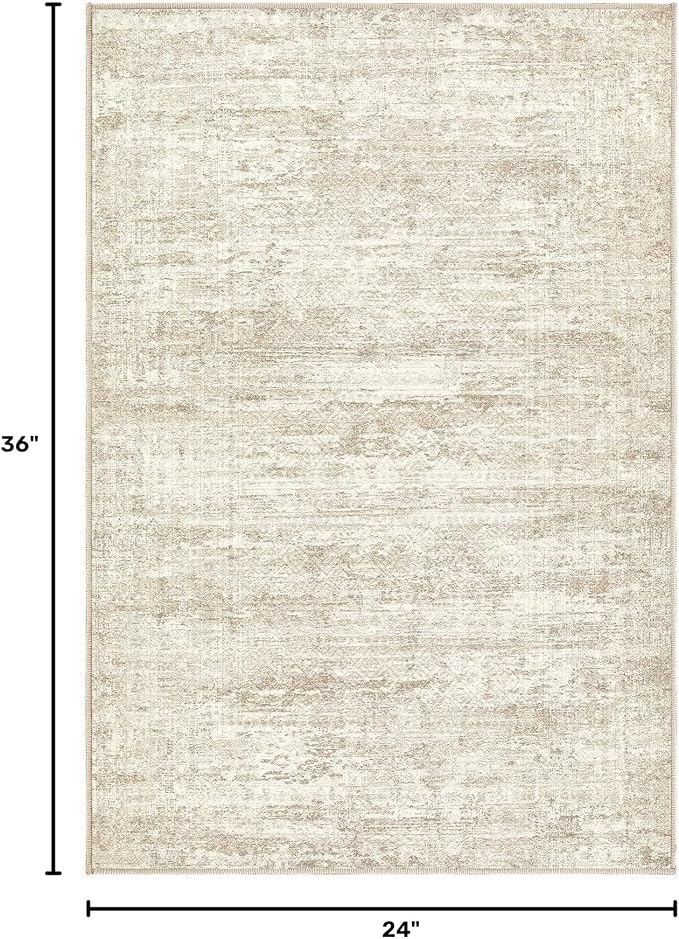 UERMEI 2x3 Entryway Area Rug: Washable Neutral Modern Abstract Small Rug - Non-Slip Low Pile Throw Indoor Carpet for Entrance Kitchen Front Door Mat Bathroom Entry Kids Room - Dark Brown - Beige/Brown