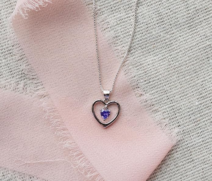 Cherished Moments Girl's .925 Sterling Silver "Dancing Heart" Simulated Birthstone Necklace